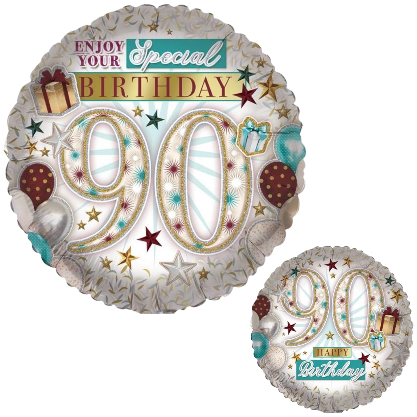 18"/ 46cm HAPPY 90TH BIRTHDAY DOUBLE-SIDED ROUND FOIL BALLOON