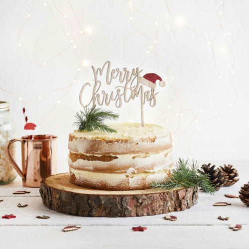 MERRY CHRISTMAS WOODEN CAKE TOPPER (6.5"/ 17cm)