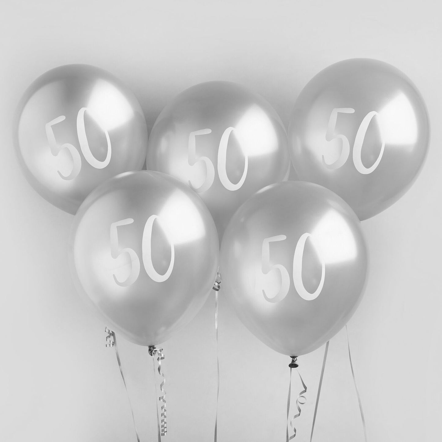 12"/ 30cm SILVER '50' 5 PACK LATEX BALLOONS