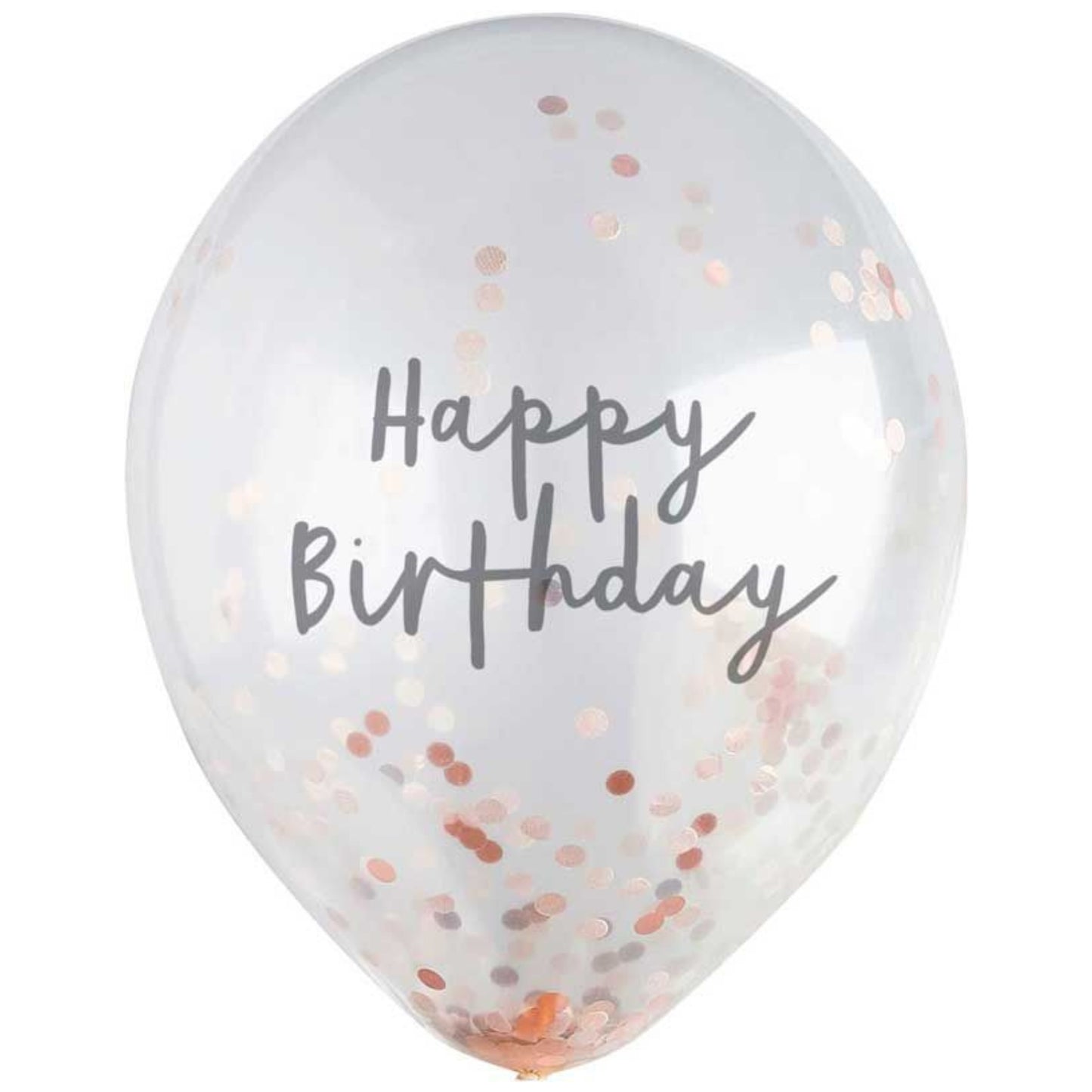 12"/ 30cm ROSE GOLD HAPPY BIRTHDAY CONFETTI BALLOON (5 PACK)