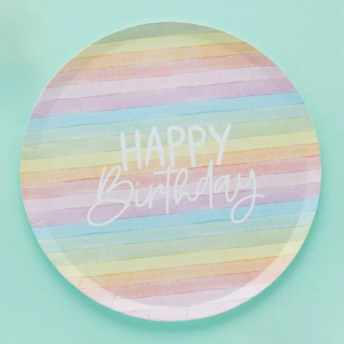 ECO RAINBOW 'HAPPY BIRTHDAY' PAPER PLATES (8 PACK)