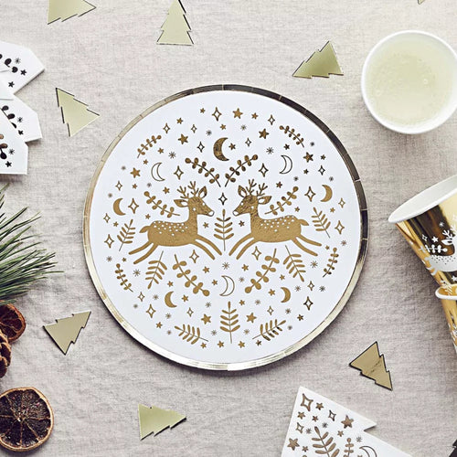 REINDEER GOLD FOIL PAPER PLATES (8 PACK)