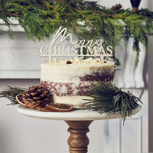 MERRY CHRISTMAS WOODEN CAKE TOPPER (6.3"/ 16cm)