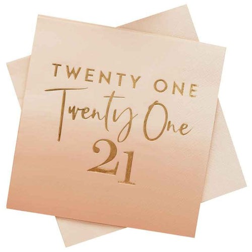 GOLD FOILED 'TWENTY ONE' PAPER NAPKINS (17cm - 16 PACK)