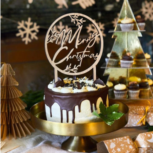 MERRY CHRISTMAS WOODEN CAKE TOPPER (8"/ 20cm)