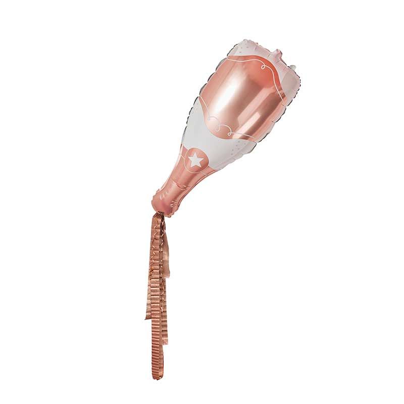 35"/ 89cm ROSE GOLD & WHITE CHAMPAGNE BOTTLE SUPERSHAPE FOIL BALLOON WITH CREPE PAPER TASSELS