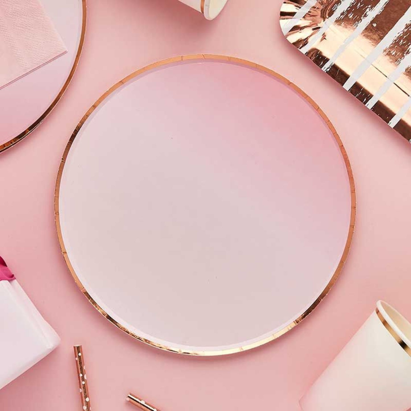 ROSE GOLD & PINK OMBRE PAPER PLATES (8 PACK)