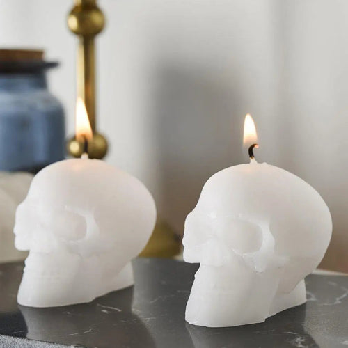 HALLOWEEN MINI WHITE SKULL CANDLES (2 PACK)