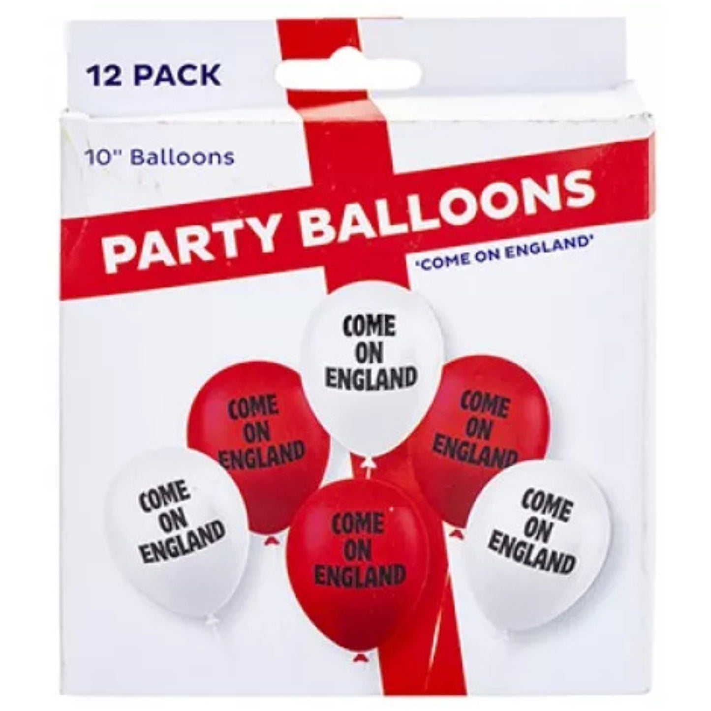 10"/ 25cm 'COME ON ENGLAND' LATEX BALLOONS (12 PACK)