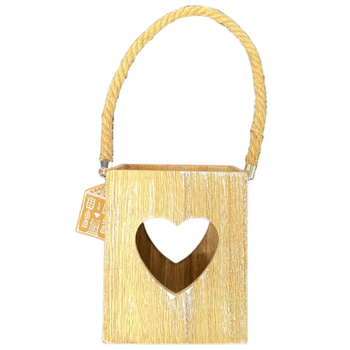 WOODEN HEART LATERN FOR CANDLES