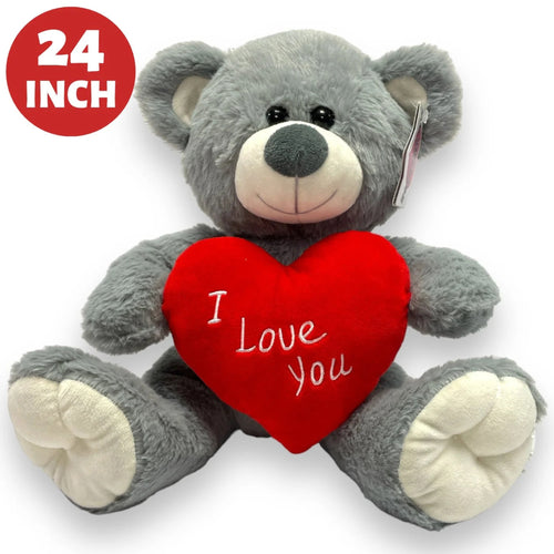 24"  I LOVE YOU GREY HEART BEAR