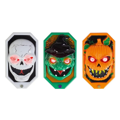 HALLOWEEN DOOR BELL PUMPKIN / SKULL / WITCH (BATTERY OPERATED, 18CM - 3 ASSORTED DESIGNS)