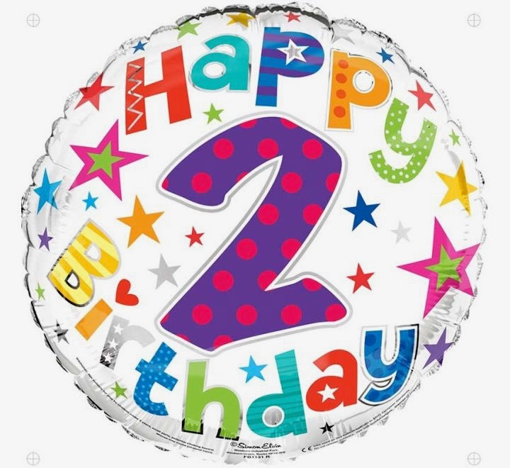 18"/ 46cm HAPPY 2 BIRTHDAY RAINBOW LETTERS ROUND FOIL BALLOON