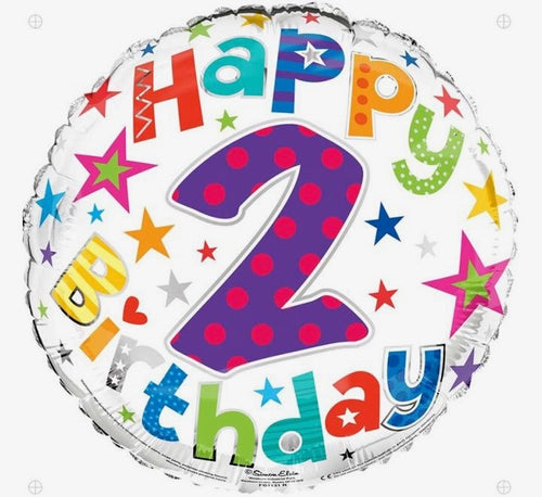 18"/ 46cm HAPPY 2 BIRTHDAY RAINBOW LETTERS ROUND FOIL BALLOON