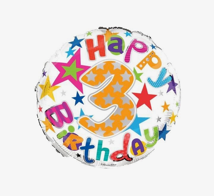 18"/ 46cm HAPPY 3 BIRTHDAY RAINBOW LETTERS ROUND FOIL BALLOON