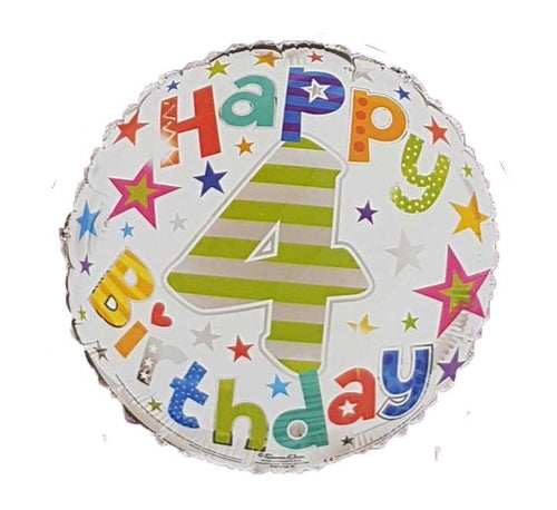 18"/ 46cm HAPPY 4 BIRTHDAY RAINBOW LETTERS ROUND FOIL BALLOON