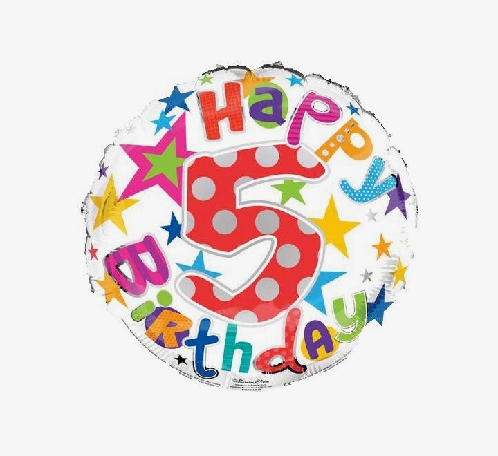 18"/ 46cm HAPPY 5 BIRTHDAY RAINBOW LETTERS ROUND FOIL BALLOON