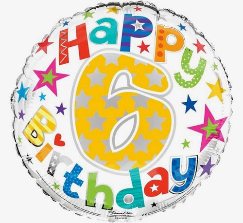 18"/ 46cm HAPPY 6 BIRTHDAY RAINBOW LETTERS ROUND FOIL BALLOON