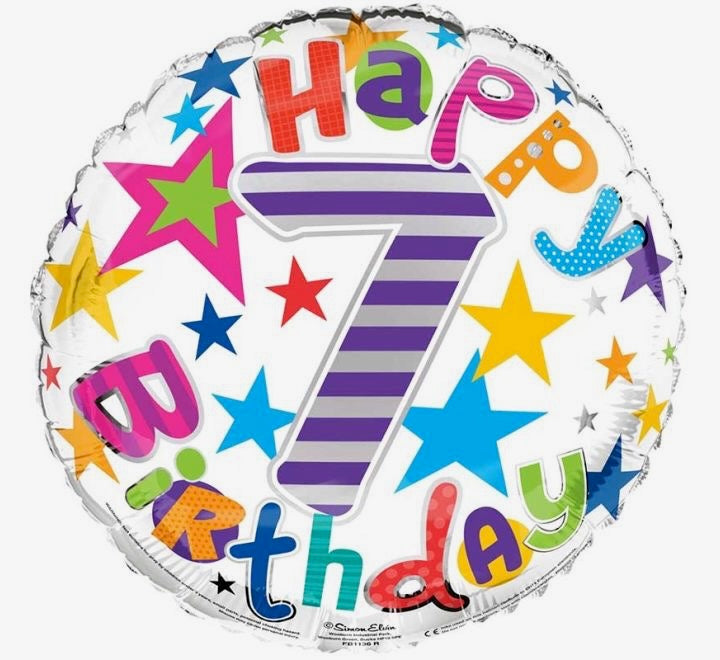 18"/ 46cm HAPPY 7 BIRTHDAY RAINBOW LETTERS ROUND FOIL BALLOON