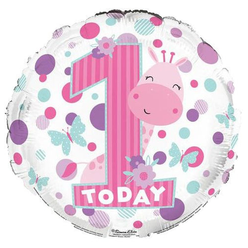 18"/ 46cm 1ST B/DAY GIRL ROUND FOIL BALLOON
