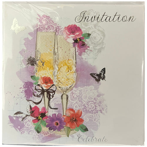 WEDDING INVITATION CARDS WITH CHAMPAGNE GLASSES(6 PACK)