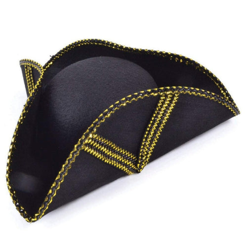 ADULT BLACK PIRATE TRICORN HAT WITH GOLD TRIM