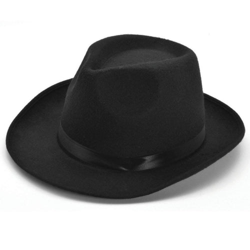 BLACK WOOL FELT GANGSTER HAT