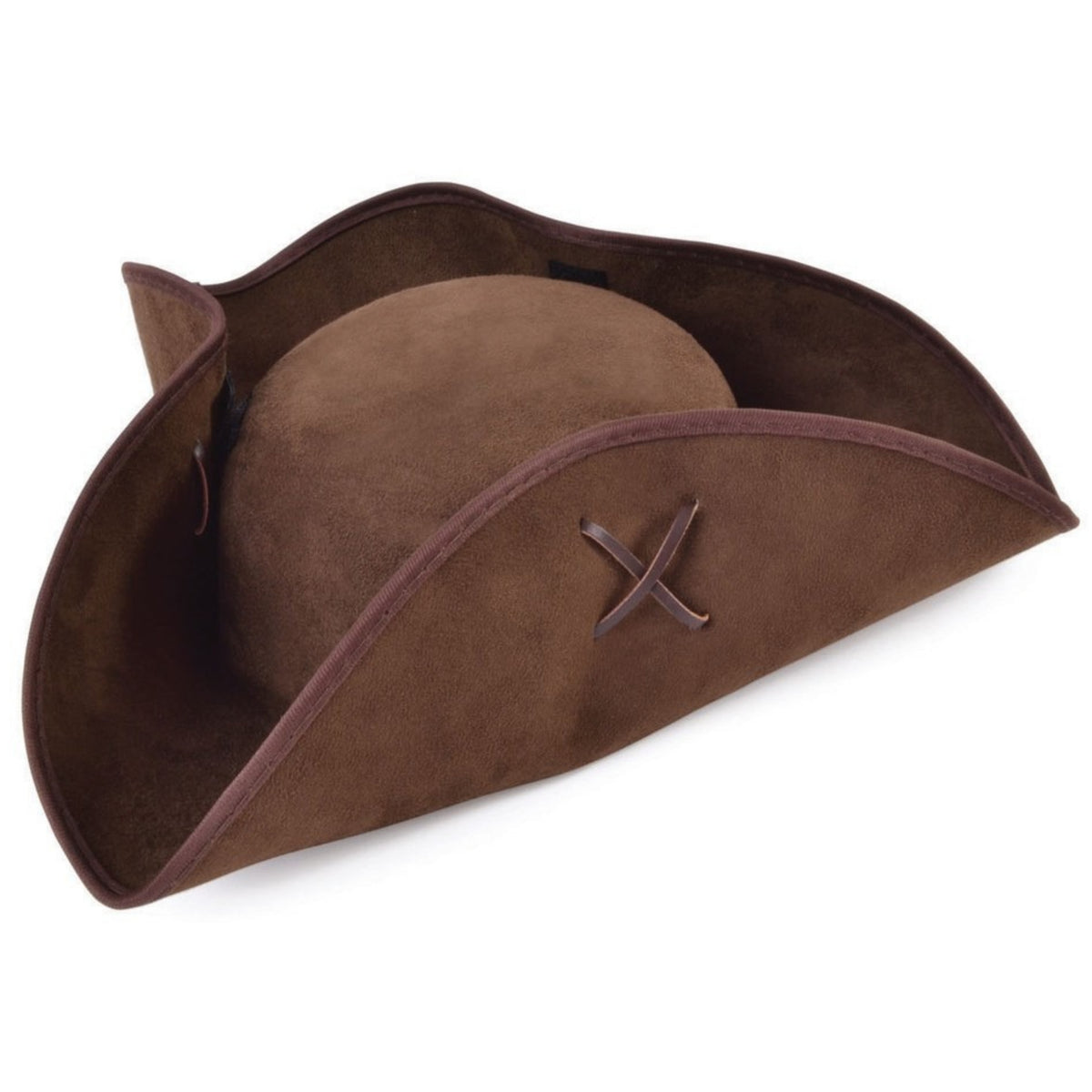 ADULT BROWN SUEDE PIRATE TRICORN HAT