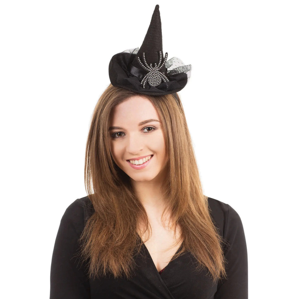 WITCH HAT ON HEADBAND WITH DIAMANTE SPIDER