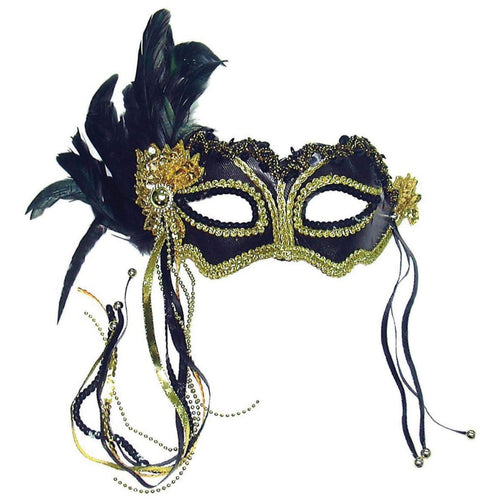 DELUXE GOLD SEQUIN & FEATHER EYE MASK