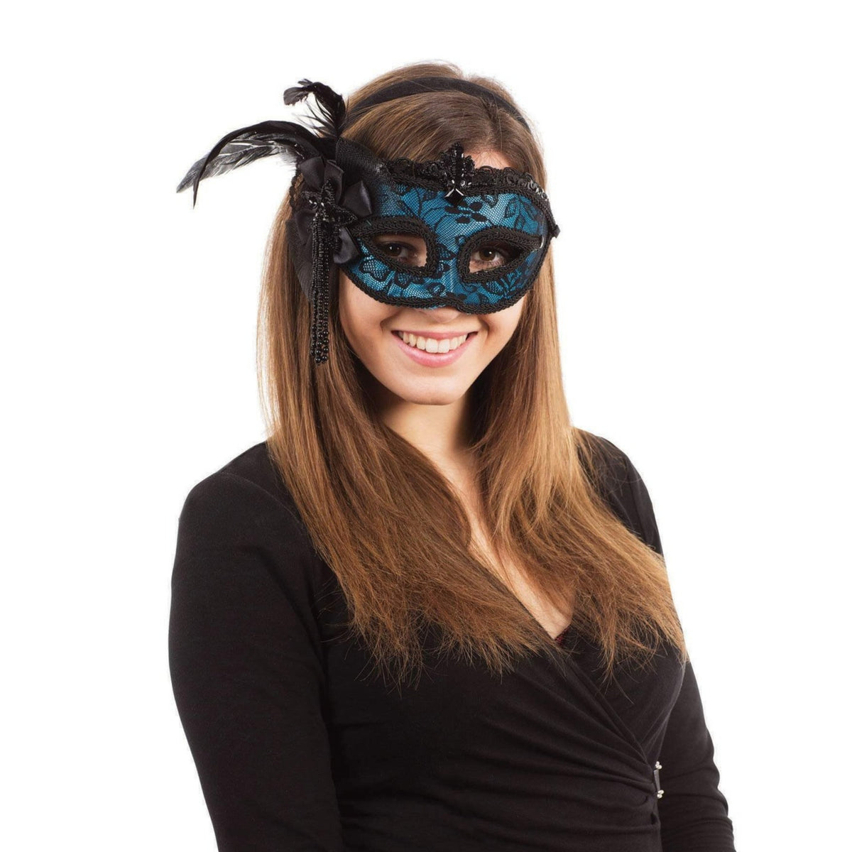 BLUE SIDE FEATHER EYEMASK ON HEADBAND