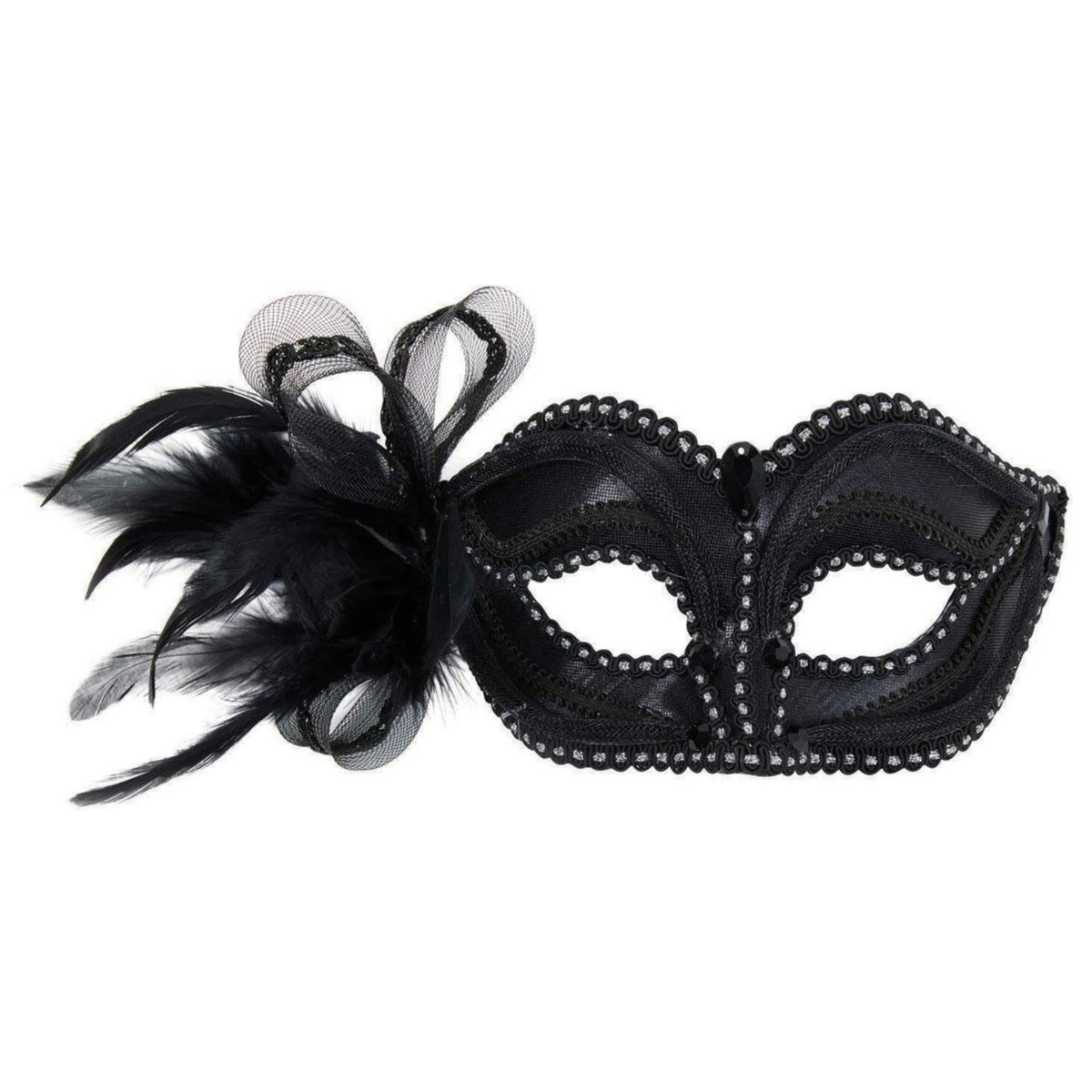 BLACK EYE MASK WITH SIDE DECORATION