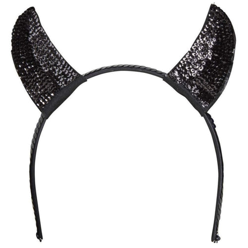 BLACK SEQUIN DEVIL HORN HEADBAND