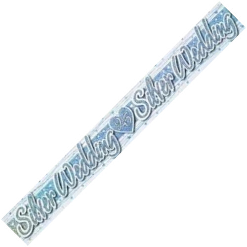 9ft / 2.7m SILVER WEDDING ANNIVERSARY FOIL BANNER