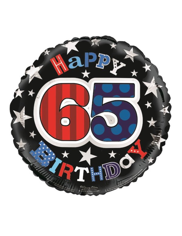 18"/ 46cm HAPPY 65TH BIRTHDAY MALE ROUND FOIL BALLOON