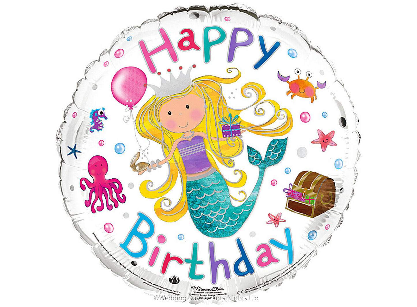 18"/ 46cm HAPPY BIRTHDAY MERMAID PARTY ROUND FOIL BALLOON