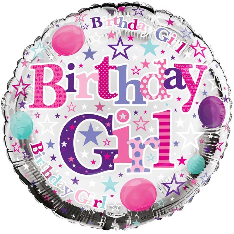 18"/ 46cm BIRTHDAY GIRL ROUND FOIL BALLOON