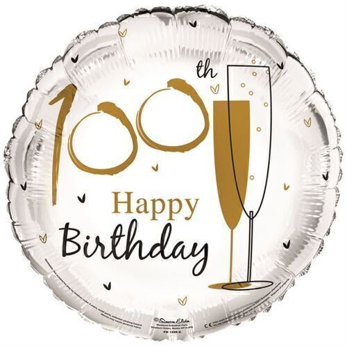18"/ 46cm HAPPY 100TH BIRTHDAY ROUND FOIL BALLOON