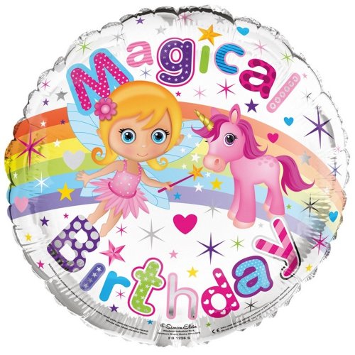 18"/ 46cm UNICORN FAIRY MAGICAL BIRTHDAY RAINBOW ROUND FOIL BALLOON