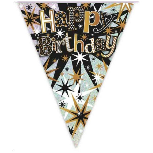 12ft / 3.6m BLACK & GOLD HAPPY BIRTHDAY BUNTING