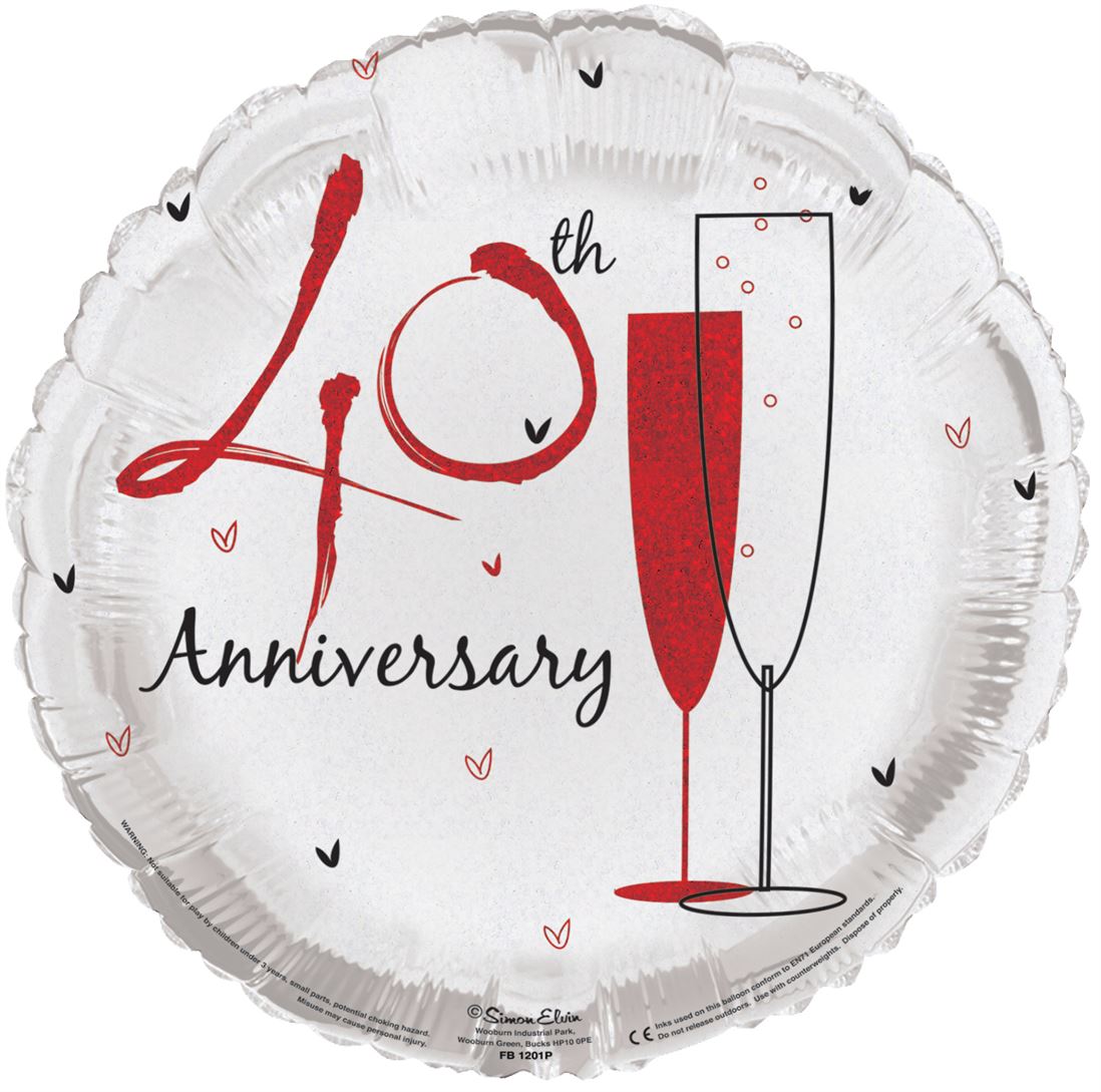 18"/ 46cm 40TH ANNIVERSARY WINE GLASSES ROUND FOIL BALLOON
