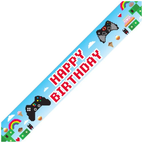 GAMING BIRTHDAY HOLOGRAPHIC FOIL BANNER (2.7m)