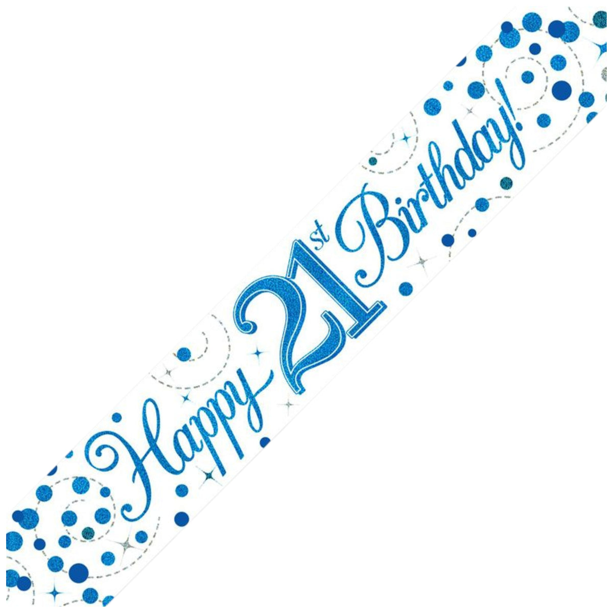 9ft / 2.7m WHITE & BLUE SPARKLING FIZZ 21ST BIRTHDAY BANNER
