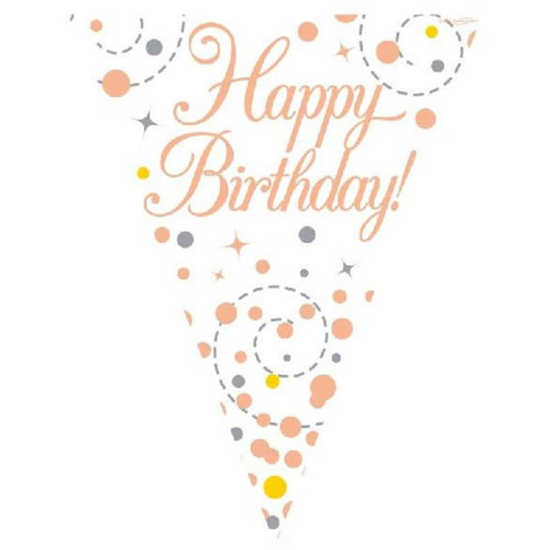 13ft / 3.9m WHITE & ROSE GOLD SPARKLING FIZZ HAPPY BIRTHDAY BUNTING
