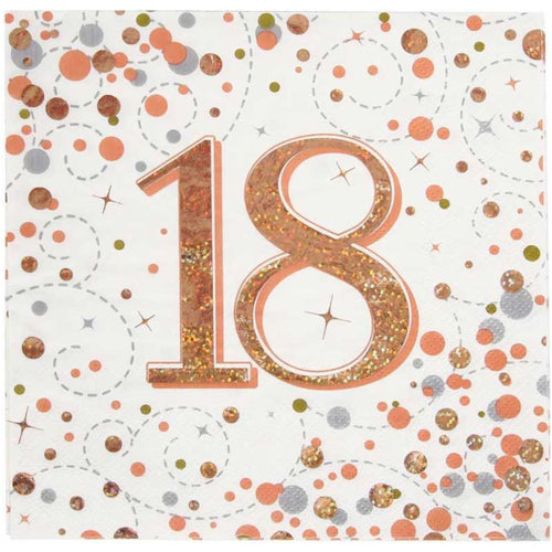 18TH BIRTHDAY SPARKLING FIZZ ROSE GOLD NAPKINS (17cm - 16 PACK)