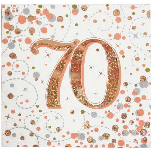 70TH BIRTHDAY SPARKLING FIZZ ROSE GOLD NAPKINS (17cm - 16 PACK)