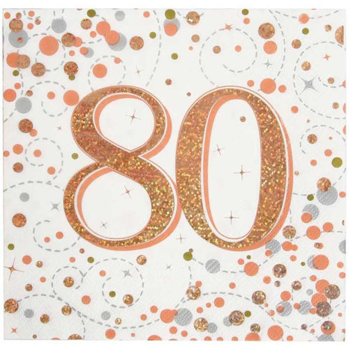 80TH BIRTHDAY SPARKLING FIZZ ROSE GOLD NAPKINS (17cm - 16 PACK)