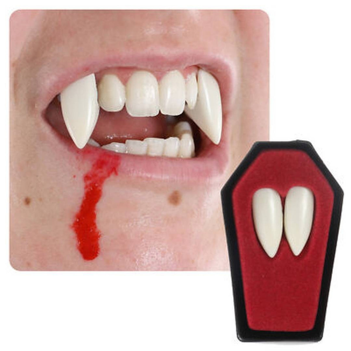 ADULT WHITE PLASTIC FANGS WITH ADHESIVE