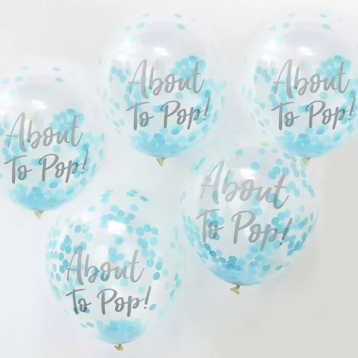 12"/ 30cm BLUE ABOUT TO POP 5 PACK LATEX BALLOONS