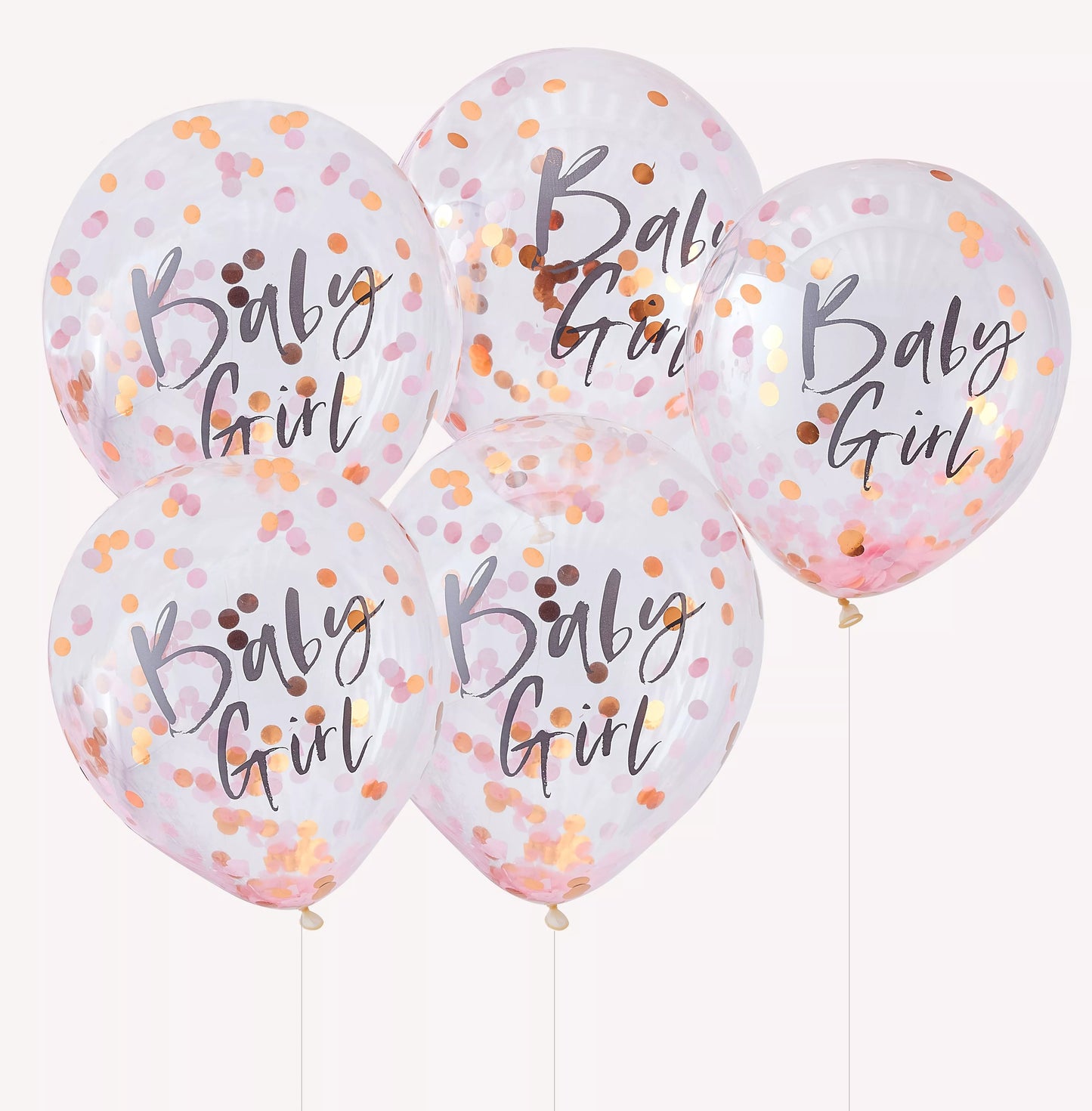 12"/ 30cm BABY GIRL CONFETTI 5 PACK LATEX BALLOONS
